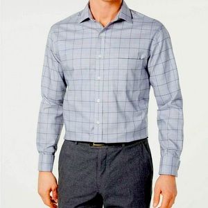 Tasso Elba Men Classic Fit Non-Iron Plaid Dress Shirt. Color: Grey/Black XXL